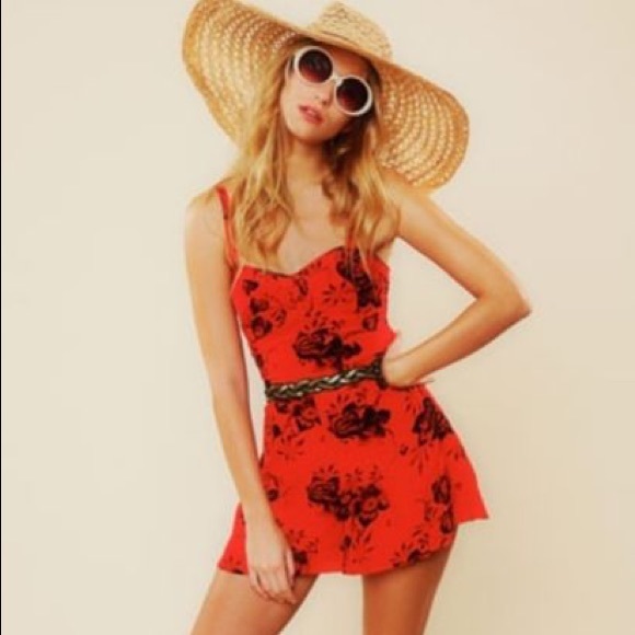 Free People Pants - 🎉HP🎉 NWT Free People Red Floral Romper